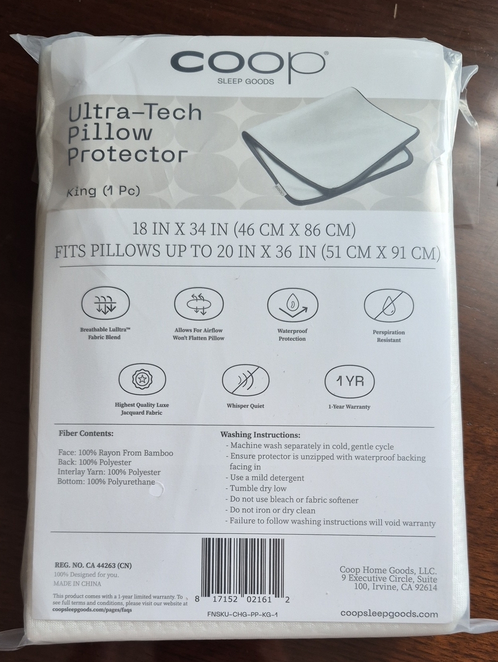 Coop Ultra-Tech Pillow Protector - White (King) New